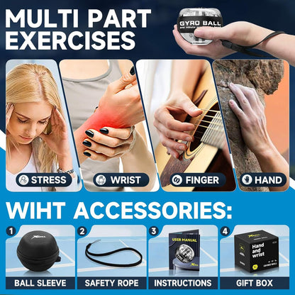 Torque Ball Hand Exerciser, Grip Strength Trainer, Forearm Strengthener, Wrist Power Gyro Ball, Hand Strengthening Devices, Wrist Strengthener, Finger Exerciser, Auto-Start